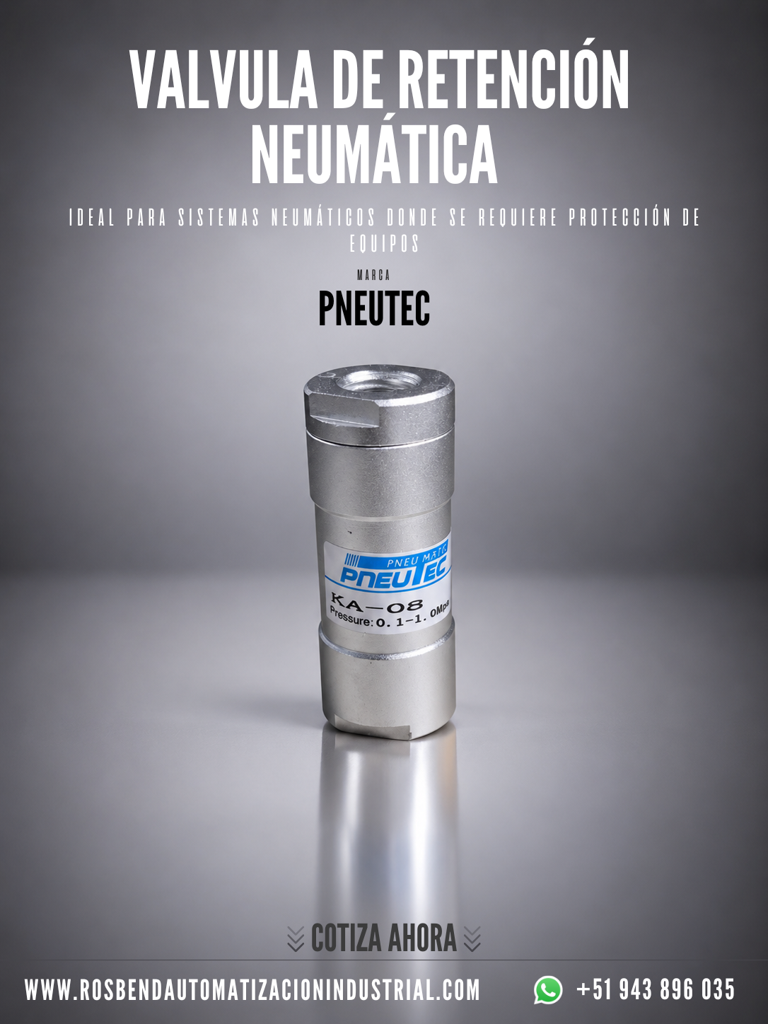 Válvula De Retención Neumática Unidireccional KA-08 y KA-15